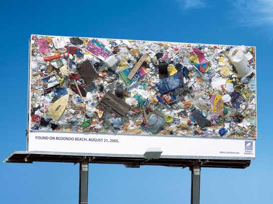 Real beach trash billboard