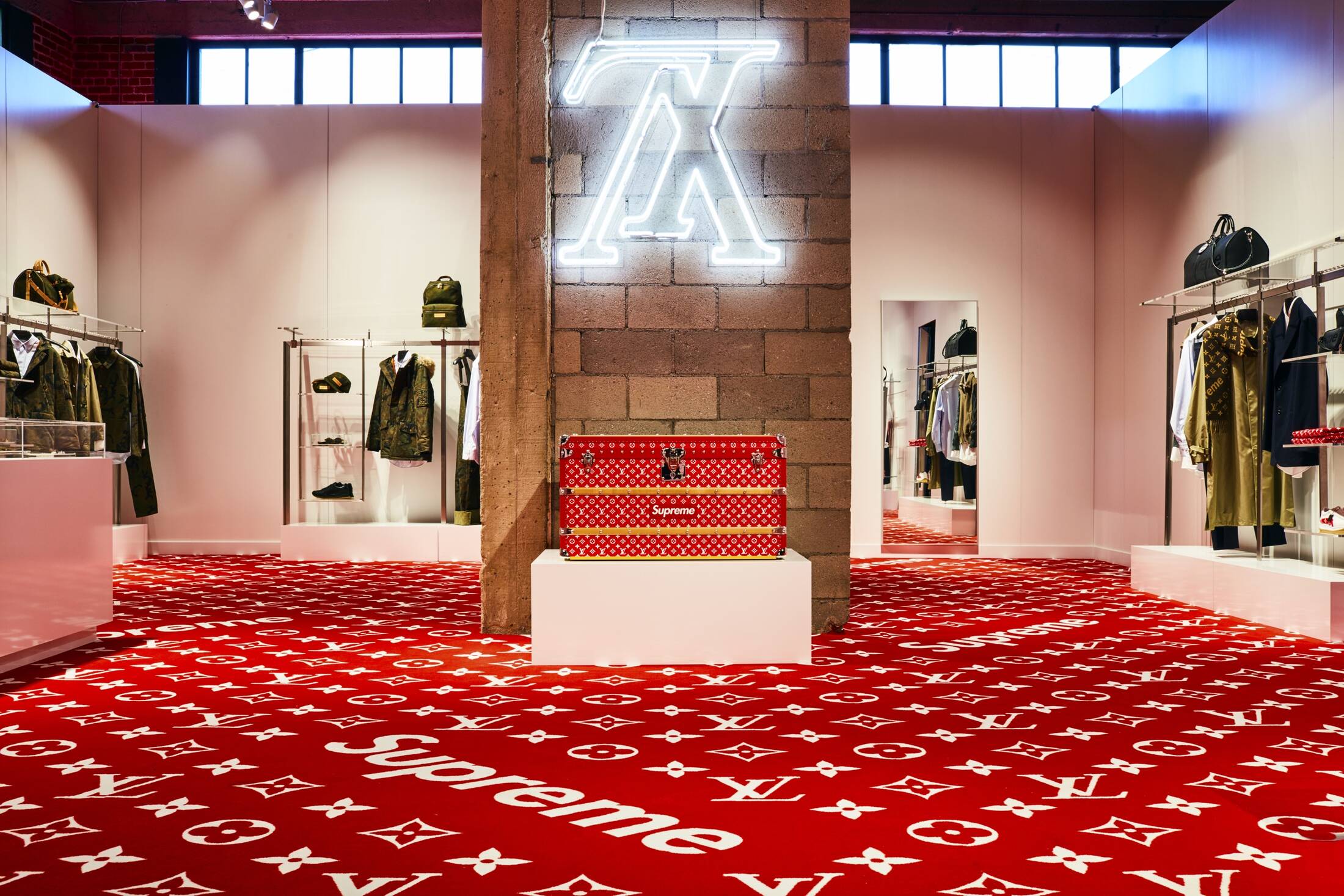 Louis Vuitton supreme red living room carpet