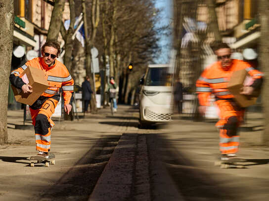 Now delivering packages by skateboard.