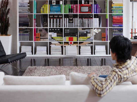 Bookcase, Laptop, Phone