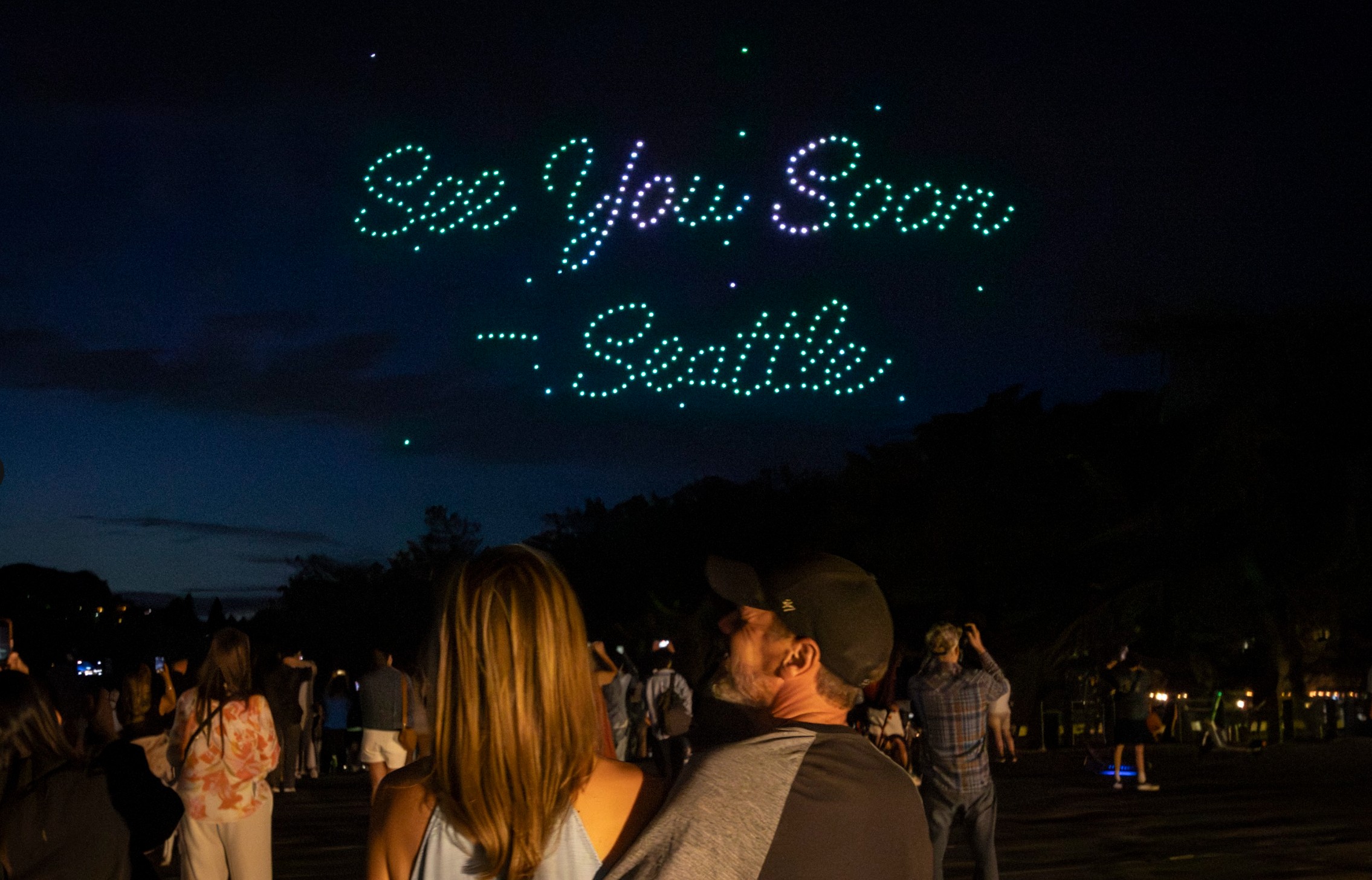 Drones Light Up Seattle Skyline Image