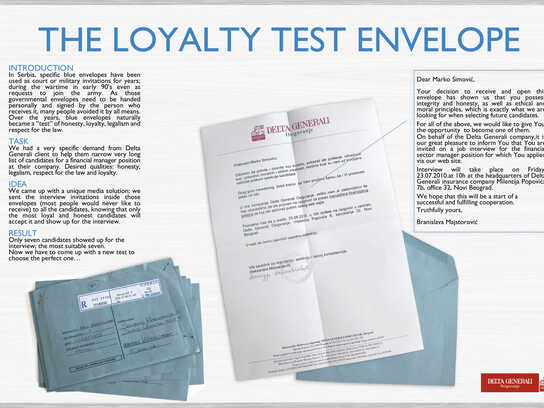 Loyalty test envelope