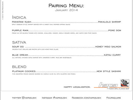 Pairing Menu, Ergonomically Designed, Effective January 1