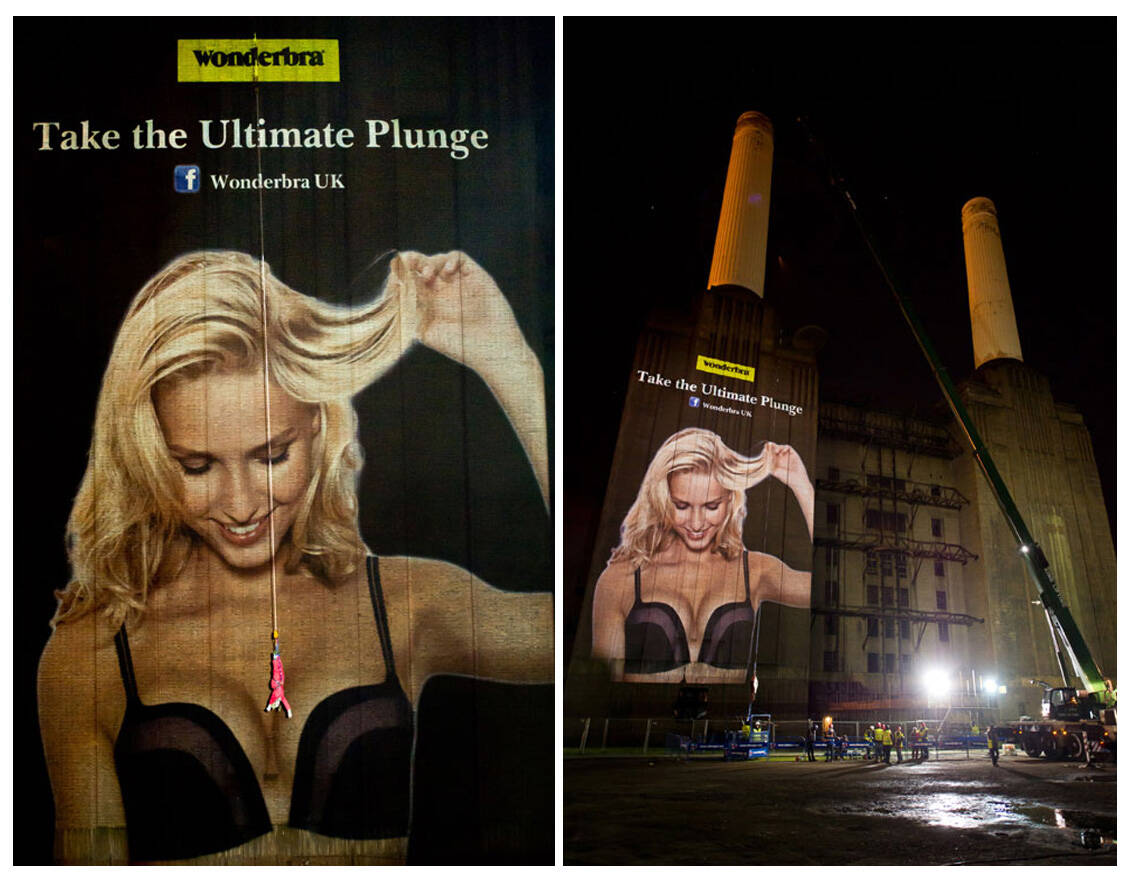 Wonderbra fans bungee jump into giant cleavage to celebrate launch